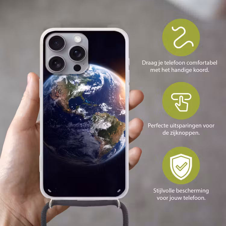 Telefoonhoesje met koord - Planeet - Ruimte - Kosmos - Planeet - Ruimte - Kosmos Hoesje iPhone 16 Pro Max met koord klein