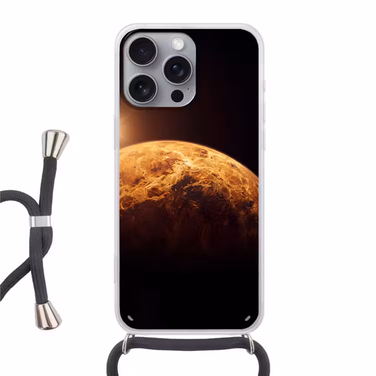 Telefoonhoesje met koord - Planeet - Ruimte - Oranje - Planeet - Ruimte - Oranje Hoesje iPhone 16 Pro Max met koord klein