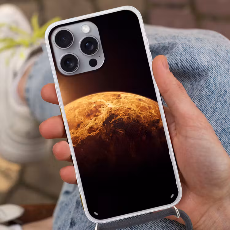 Telefoonhoesje met koord - Planeet - Ruimte - Oranje - Planeet - Ruimte - Oranje Hoesje iPhone 16 Pro Max met koord klein
