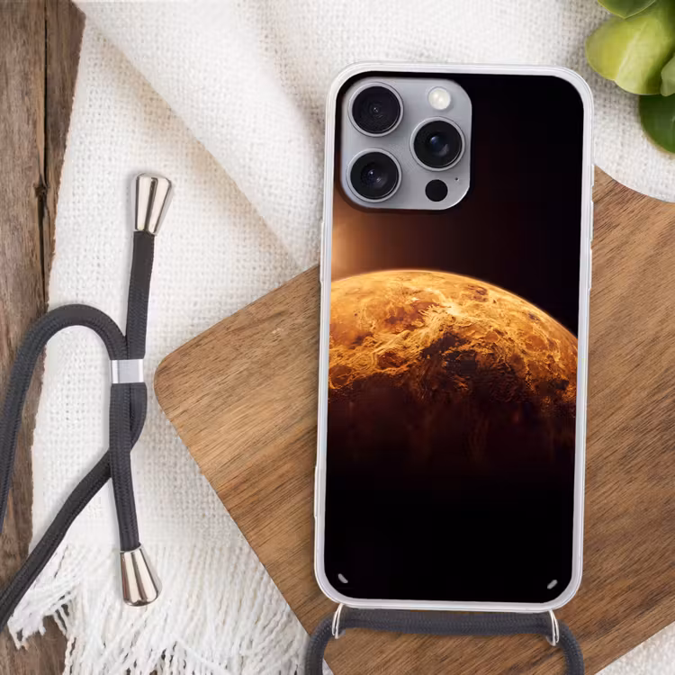 Telefoonhoesje met koord - Planeet - Ruimte - Oranje - Planeet - Ruimte - Oranje Hoesje iPhone 16 Pro Max met koord klein