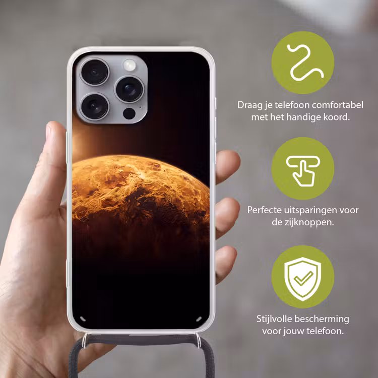 Telefoonhoesje met koord - Planeet - Ruimte - Oranje - Planeet - Ruimte - Oranje Hoesje iPhone 16 Pro Max met koord klein