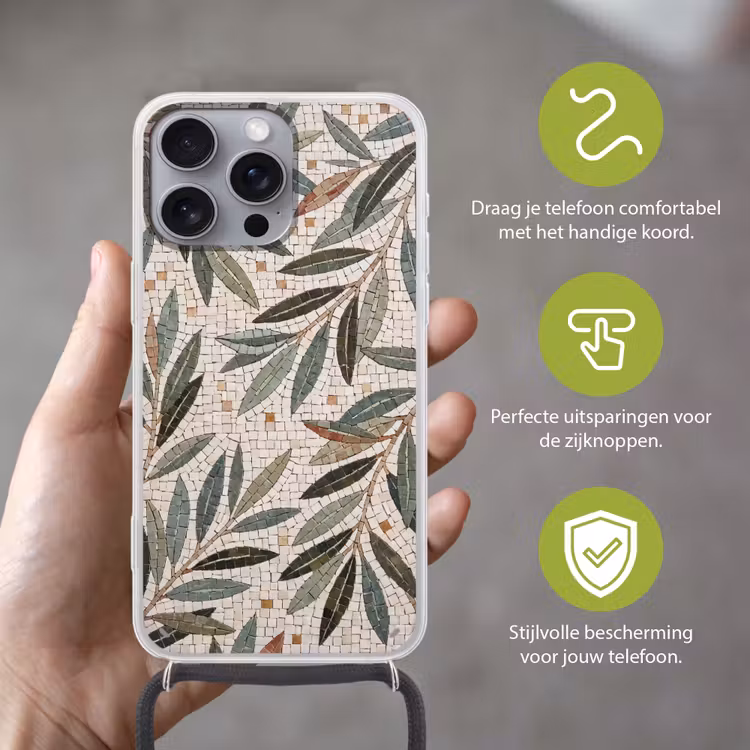 Plant - Blad - Mozaïek - Groen Hoesje iPhone 16 Pro Max met koord klein -sfeer2_NL