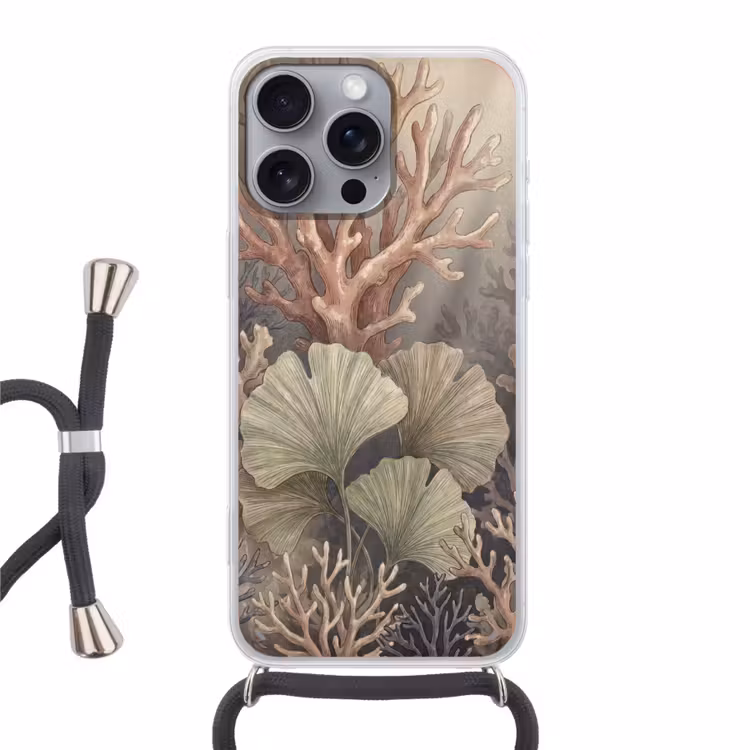 Plant - Bladeren - Zee - Illustratie - Groen Hoesje iPhone 16 Pro Max met koord klein -3d