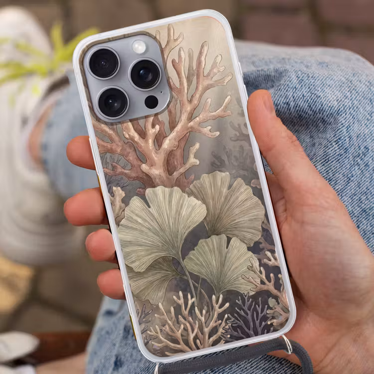 Plant - Bladeren - Zee - Illustratie - Groen Hoesje iPhone 16 Pro Max met koord klein -sfeer3