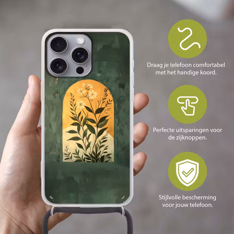Plant - Bloemen - Wit Hoesje iPhone 16 Pro Max met koord klein -sfeer2_NL