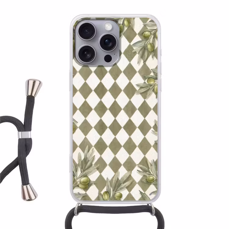 Plant - Olijftakken - Waterverf - Mediterraan - Groen Hoesje iPhone 16 Pro Max met koord klein -3d
