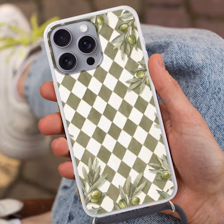 Plant - Olijftakken - Waterverf - Mediterraan - Groen Hoesje iPhone 16 Pro Max met koord klein -sfeer3