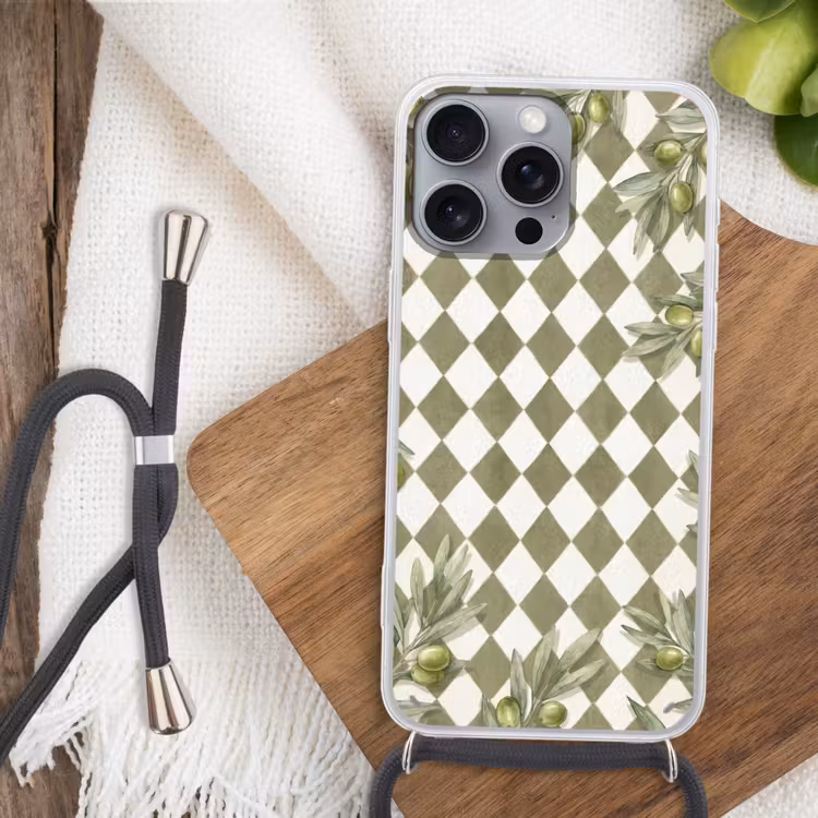 Plant - Olijftakken - Waterverf - Mediterraan - Groen Hoesje iPhone 16 Pro Max met koord klein -sfeer4