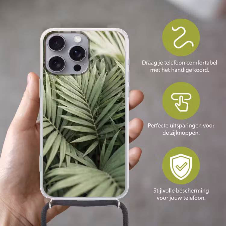 Plant - Palmbladeren - Natuur - Groen Hoesje iPhone 16 Pro Max met koord klein -sfeer2_NL