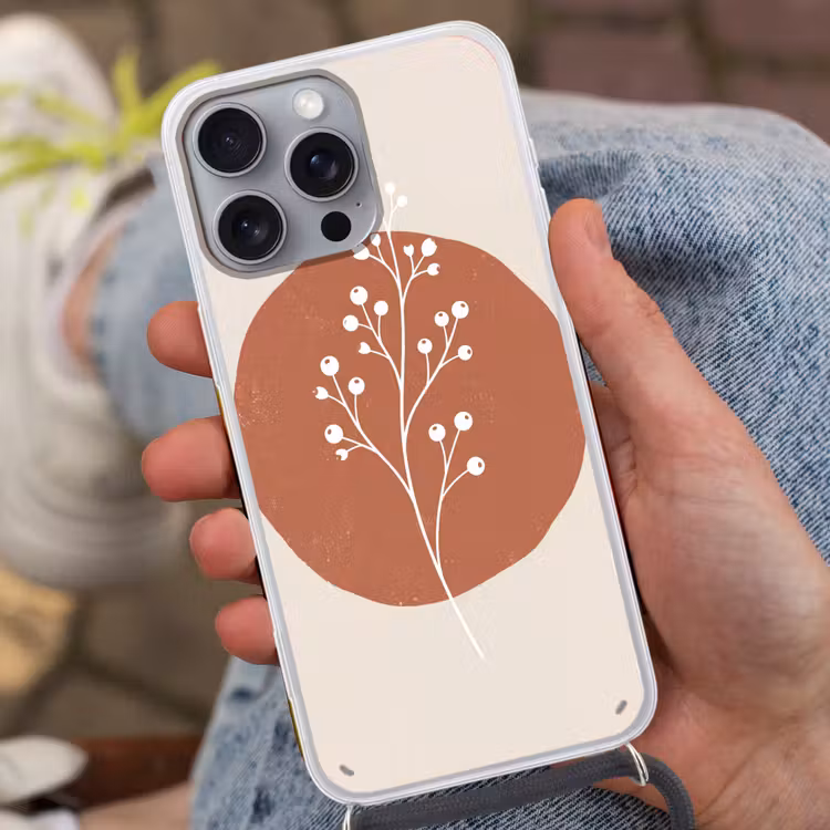 Plant - Tak - Abstract - Modern - Wit Hoesje iPhone 16 Pro Max met koord klein -sfeer3