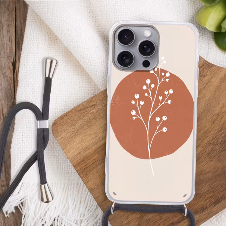 Plant - Tak - Abstract - Modern - Wit Hoesje iPhone 16 Pro Max met koord klein -sfeer4