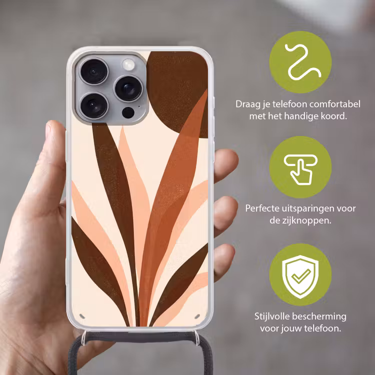 Planten - Abstract - Natuur - Bruin Hoesje iPhone 16 Pro Max met koord klein -sfeer2_NL
