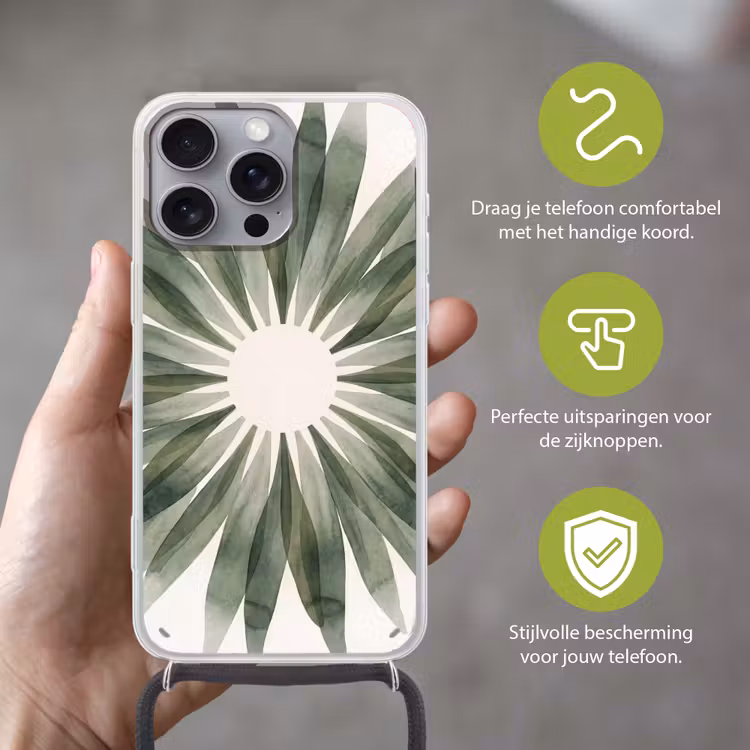 Planten - Abstract - Waterverf - Groen - Natuur Hoesje iPhone 16 Pro Max met koord klein -sfeer2_NL
