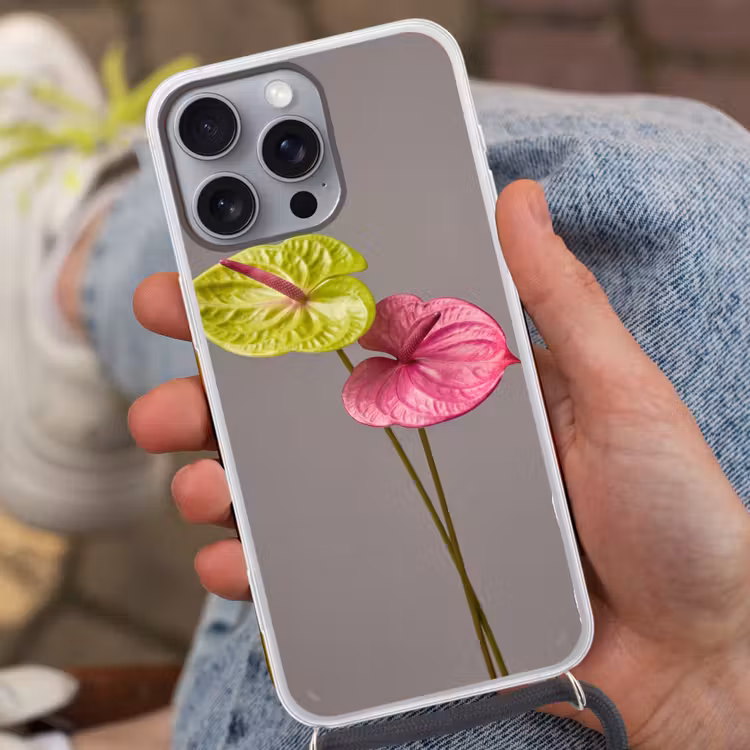 Planten - Anthurium - Groen - Roze Hoesje iPhone 16 Pro Max met koord klein -sfeer3