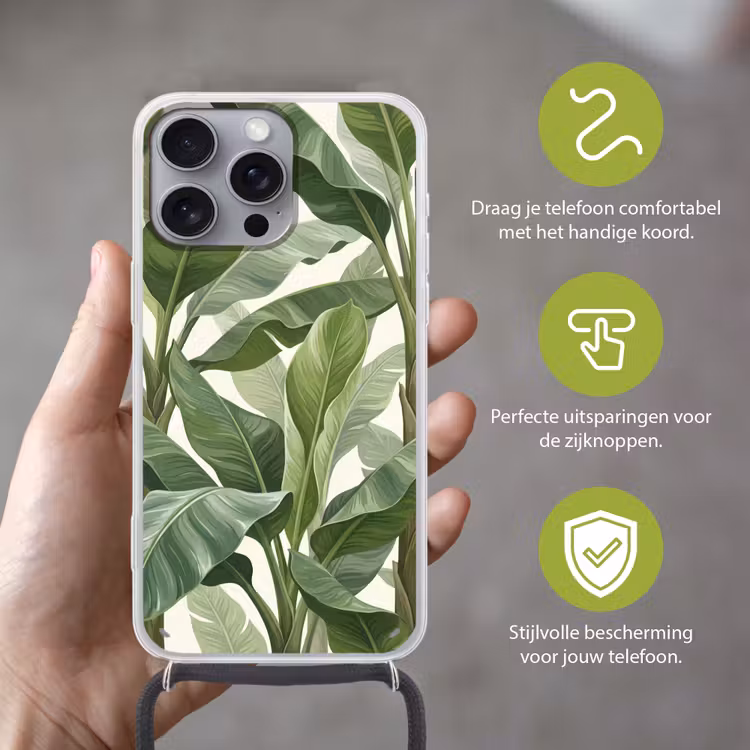 Planten - Bladeren - Tropisch - Groen Hoesje iPhone 16 Pro Max met koord klein -sfeer2_NL