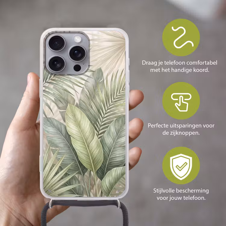 Planten - Tropisch - Bladeren - Groen - Natuur Hoesje iPhone 16 Pro Max met koord klein -sfeer2_NL