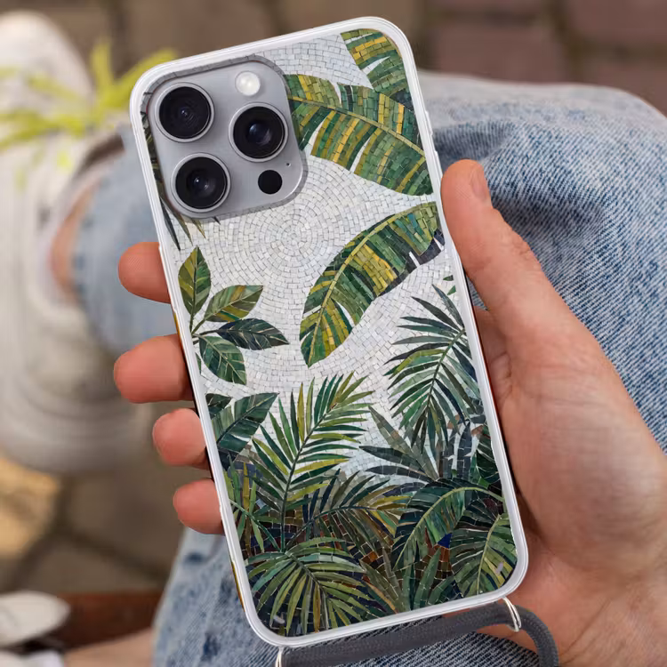Planten - Tropisch - Mozaïek - Groen - Natuur Hoesje iPhone 16 Pro Max met koord klein -sfeer3