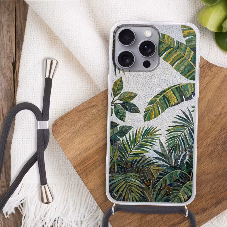 Planten - Tropisch - Mozaïek - Groen - Natuur Hoesje iPhone 16 Pro Max met koord klein -sfeer4