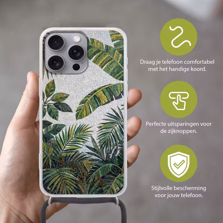 Planten - Tropisch - Mozaïek - Groen - Natuur Hoesje iPhone 16 Pro Max met koord klein -sfeer2_NL