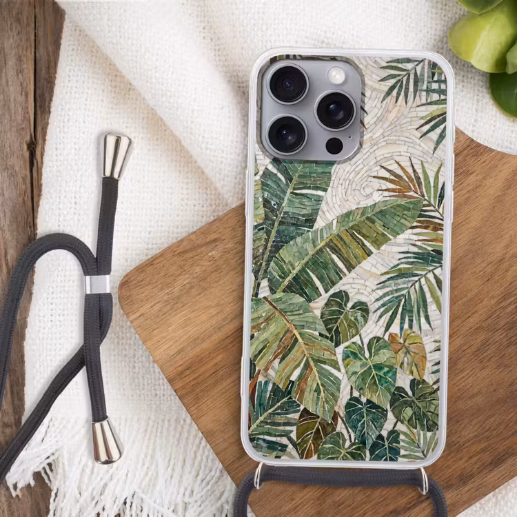 Planten - Tropisch - Mozaïek - Natuur - Groen Hoesje iPhone 16 Pro Max met koord klein -sfeer4
