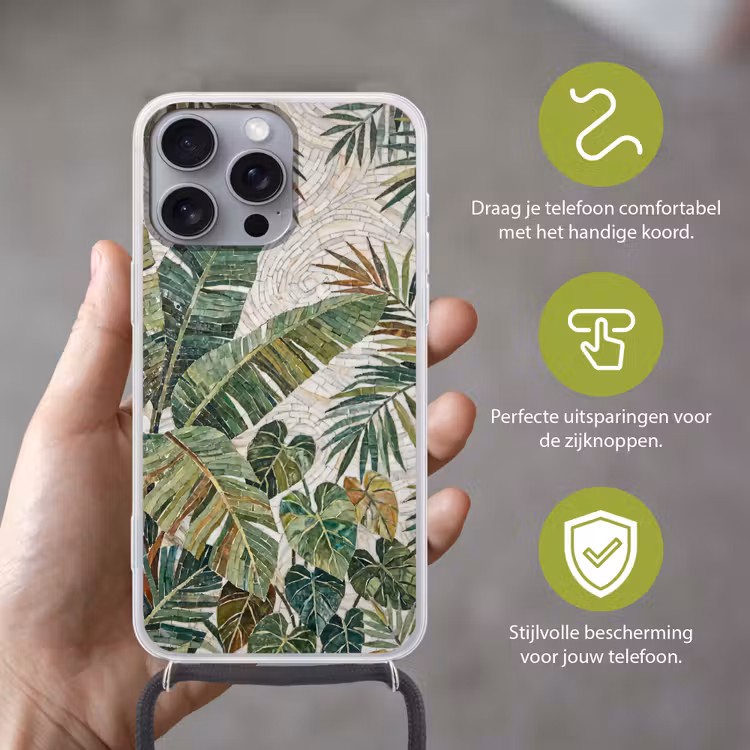 Planten - Tropisch - Mozaïek - Natuur - Groen Hoesje iPhone 16 Pro Max met koord klein -sfeer2_NL
