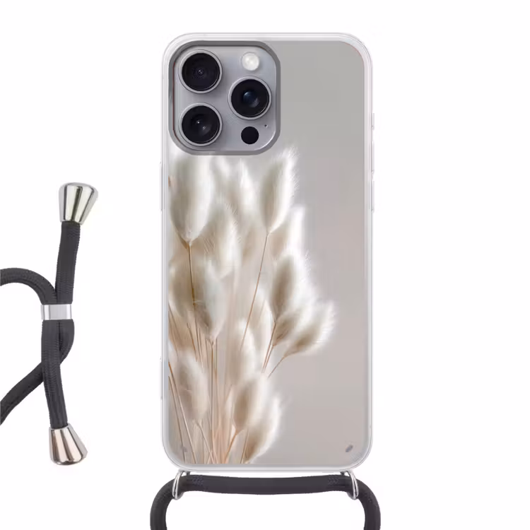 Pluimen - Beige - Minimalistisch Hoesje iPhone 16 Pro Max met koord klein -3d