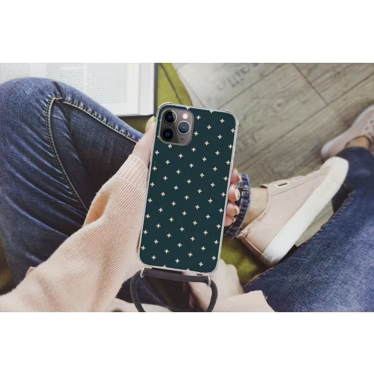 Plusjes patroon - Groen - Wit - Print Hoesje iPhone 12 Pro met koord klein -hand