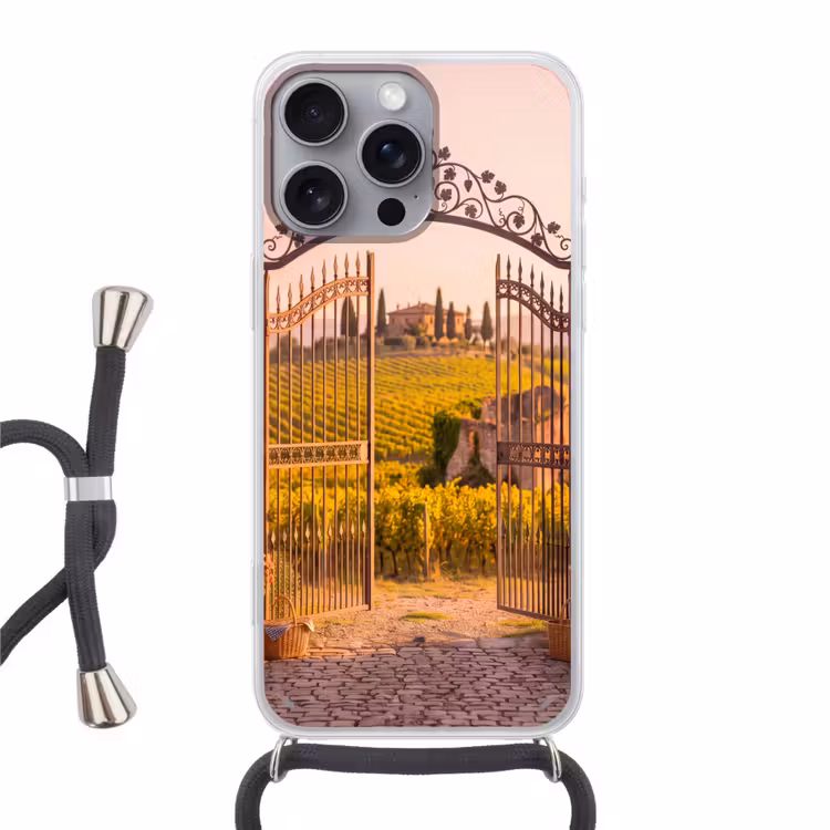 Poort - Landschap - Platteland - Zonlicht - Warm Hoesje iPhone 16 Pro Max met koord klein -3d