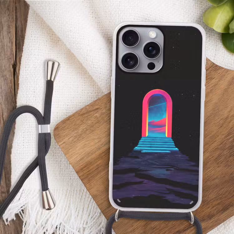 Poortje - Landschap - Sterrenhemel - Roze Hoesje iPhone 16 Pro Max met koord klein -sfeer4