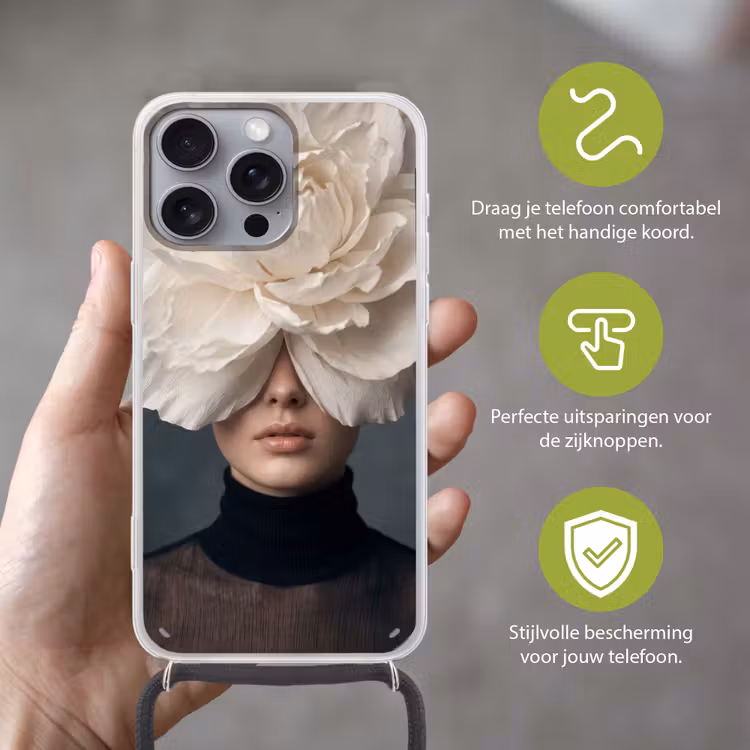 Portret - Mysterieus - Wit Hoesje iPhone 16 Pro Max met koord klein -sfeer2_NL