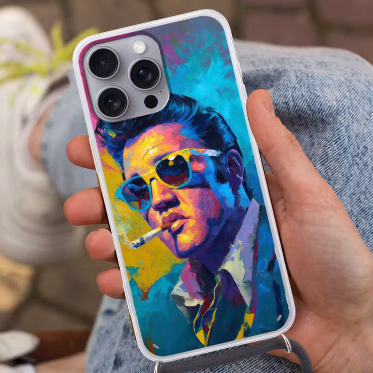 Portret - Sigaret - Kleurrijk - Bril Hoesje iPhone 16 Pro Max met koord klein -sfeer3