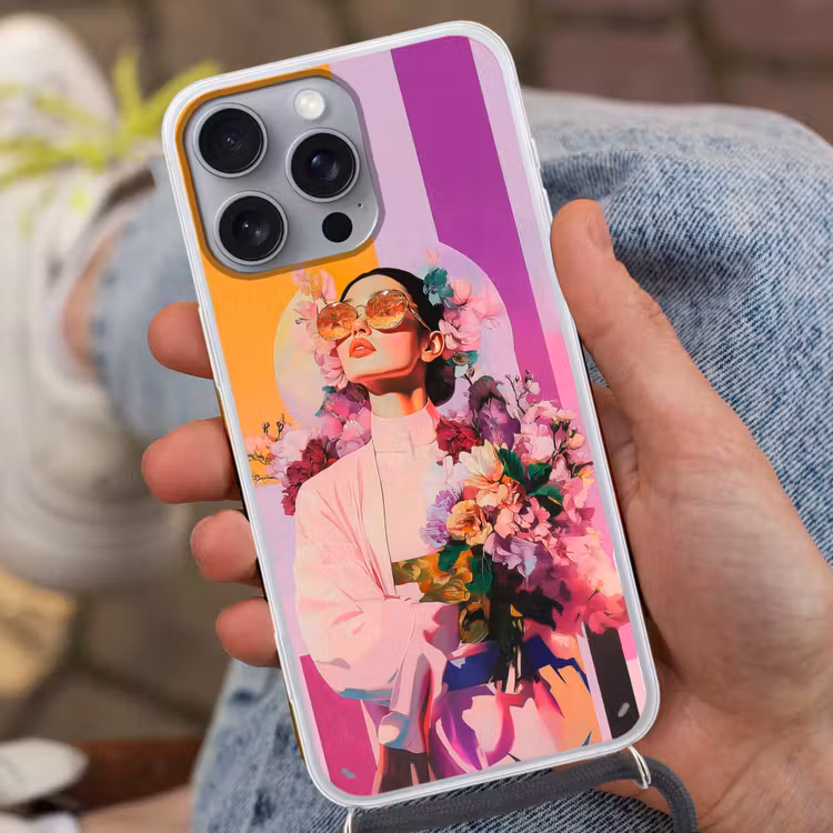 Portret - Vrouw - Abstract - Bloemen Hoesje iPhone 16 Pro Max met koord klein -sfeer3