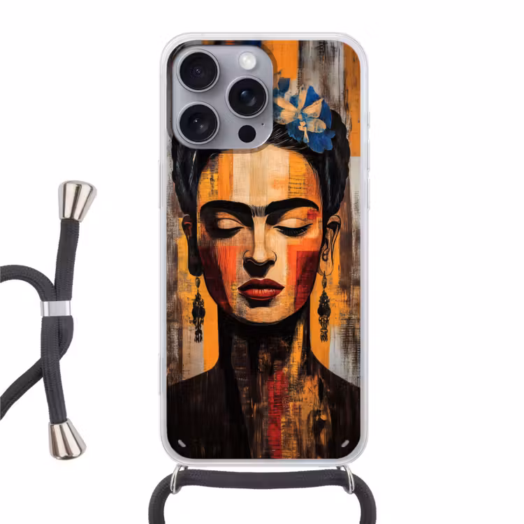 Portret - Vrouw - Bloemen Hoesje iPhone 16 Pro Max met koord klein -3d