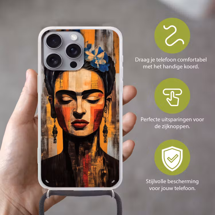 Portret - Vrouw - Bloemen Hoesje iPhone 16 Pro Max met koord klein -sfeer2_NL