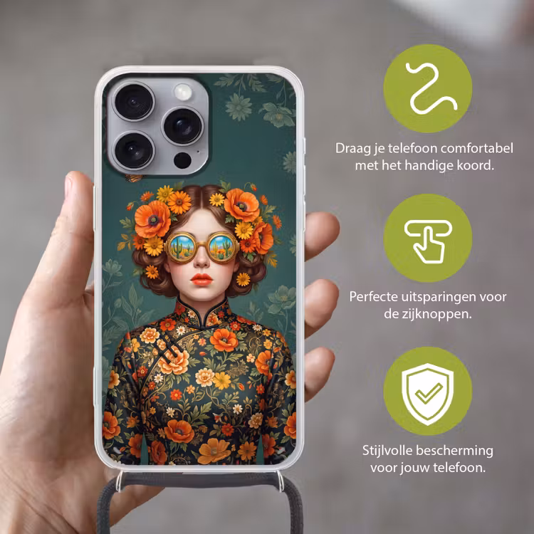 Portret - Vrouw - Kleurrijk - Expressief Hoesje iPhone 16 Pro Max met koord klein -sfeer2_NL