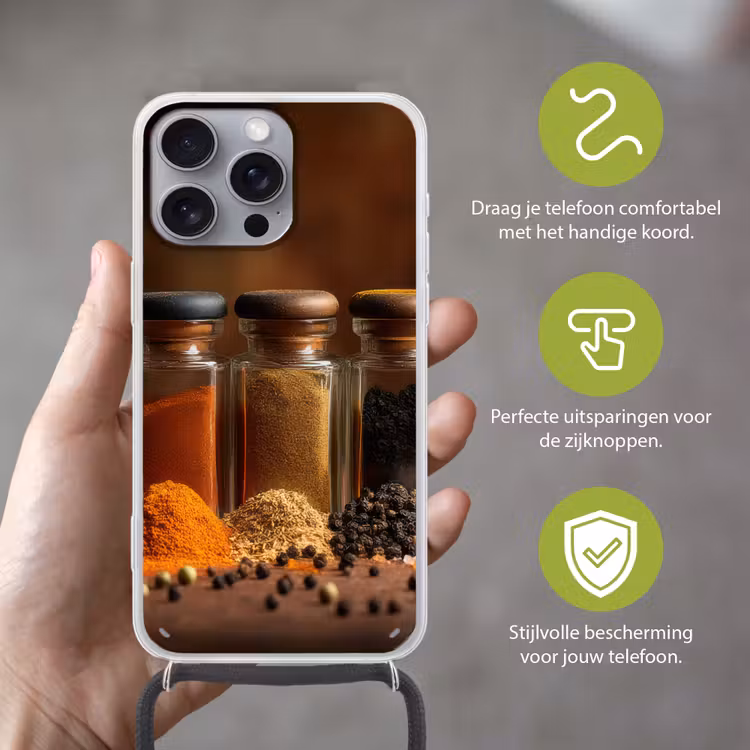 Potjes - Kruiden - Specerijen - Korrels Hoesje iPhone 16 Pro Max met koord klein -sfeer2_NL