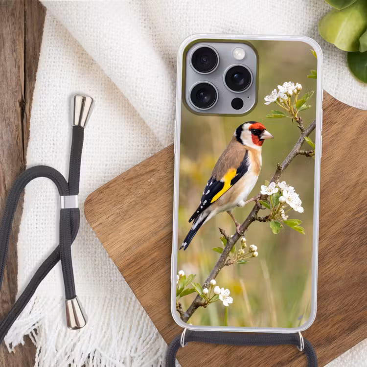 Putter - Bloesem - Lente - Natuur - Kleurrijk Hoesje iPhone 16 Pro Max met koord klein -sfeer4