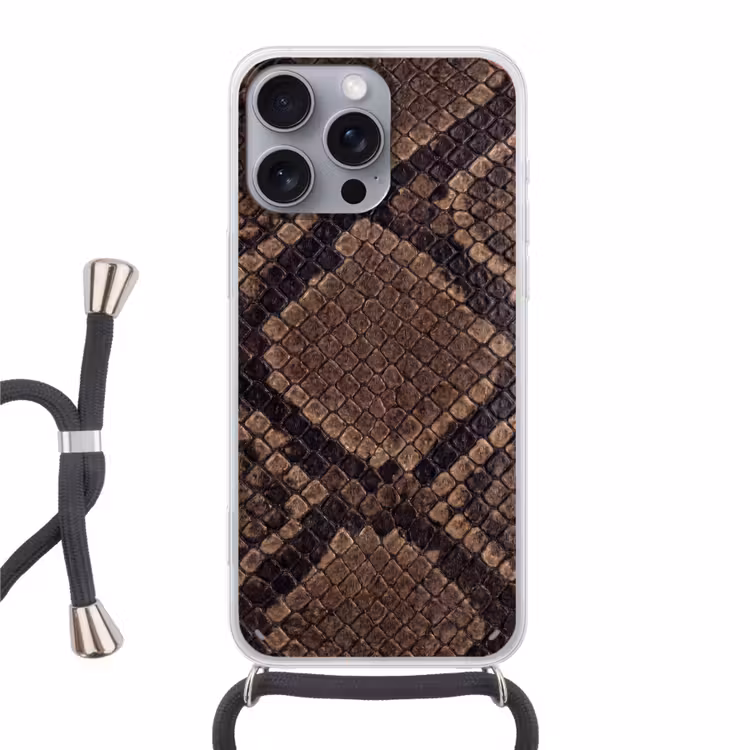 Python - Schubben - Brons Hoesje iPhone 16 Pro Max met koord klein -3d