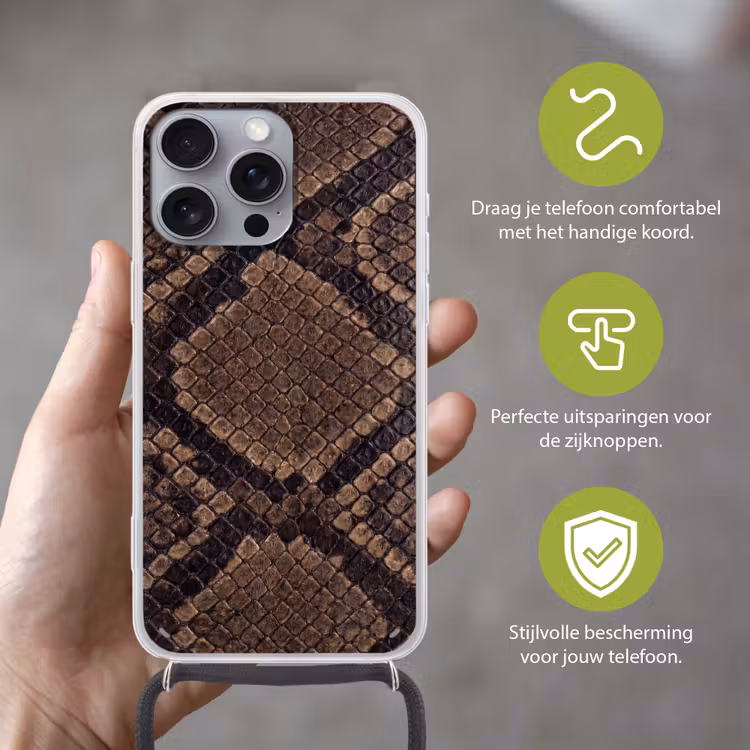 Python - Schubben - Brons Hoesje iPhone 16 Pro Max met koord klein -sfeer2_NL
