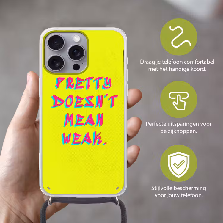 Quote - Minimalistisch - Kleurrijk Hoesje iPhone 16 Pro Max met koord klein -sfeer2_NL