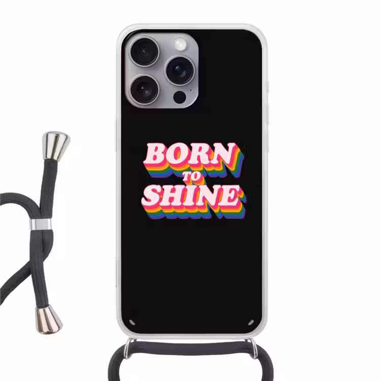 Quote - Regenboog - Roze - Zwart Hoesje iPhone 16 Pro Max met koord klein -3d