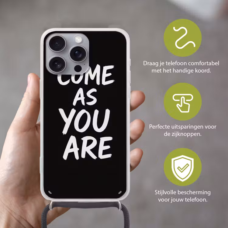Quote - Zwart - Simpel Hoesje iPhone 16 Pro Max met koord klein -sfeer2_NL