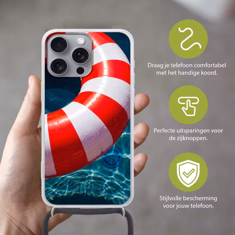 Recreatie - Water - Zomer - Rood - Wit Hoesje iPhone 16 Pro Max met koord klein -sfeer2_NL
