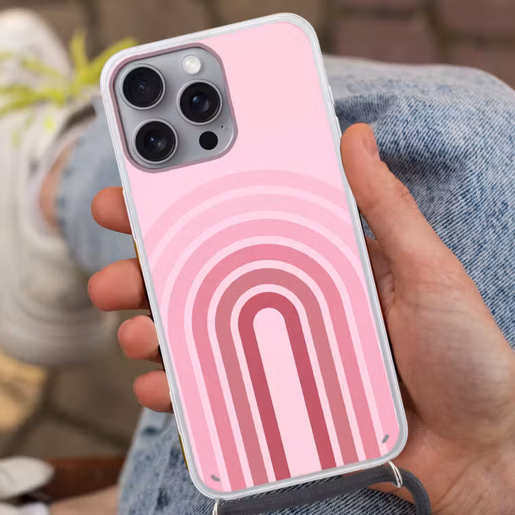 Regenboog - Roze - Abstract - Modern - Minimalistisch Hoesje iPhone 16 Pro Max met koord klein -sfeer3