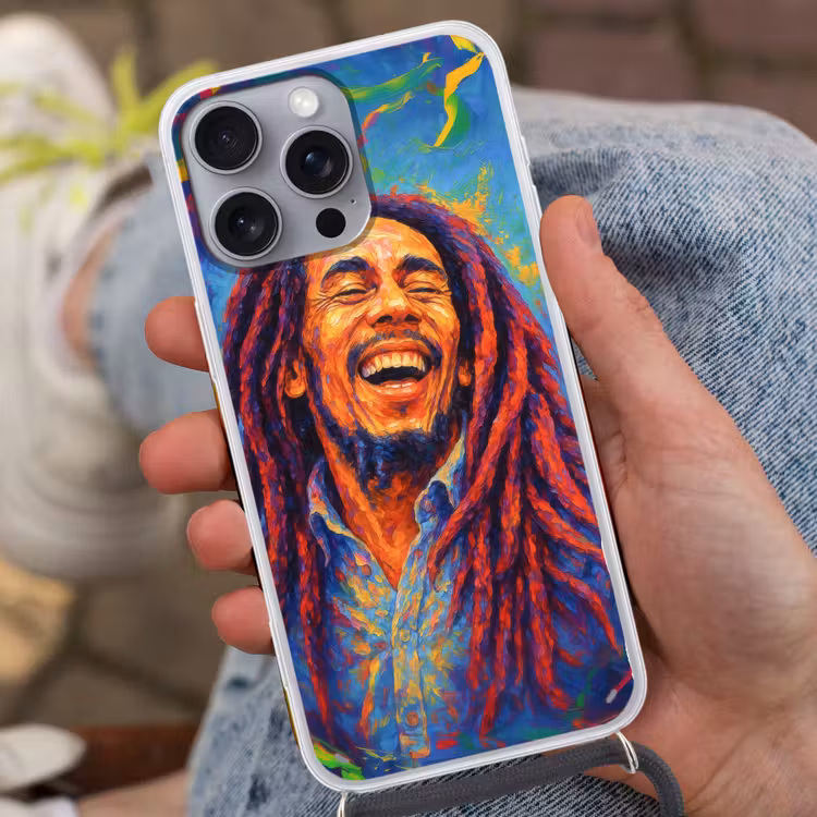 Regenboogkleuren - Man - schilderij Hoesje iPhone 16 Pro Max met koord klein -sfeer3