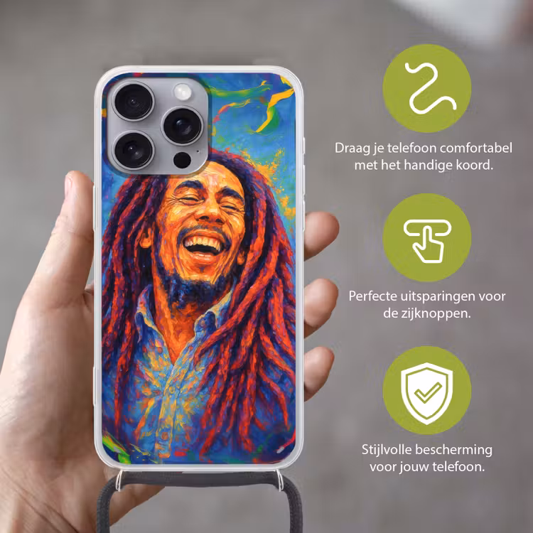 Regenboogkleuren - Man - schilderij Hoesje iPhone 16 Pro Max met koord klein -sfeer2_NL