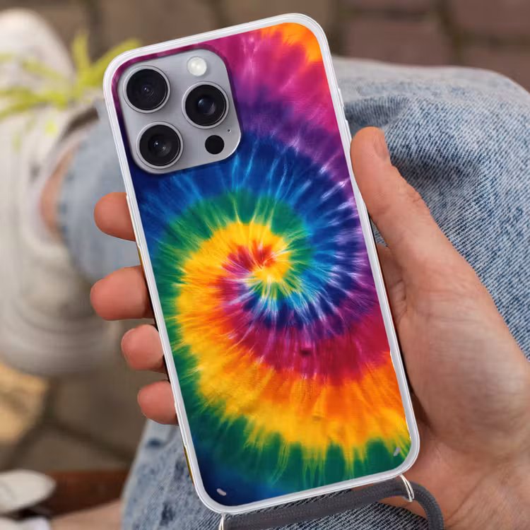 Regenboogkleuren - Spiraal - Kleurrijk Hoesje iPhone 16 Pro Max met koord klein -sfeer3