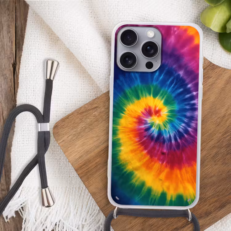 Regenboogkleuren - Spiraal - Kleurrijk Hoesje iPhone 16 Pro Max met koord klein -sfeer4