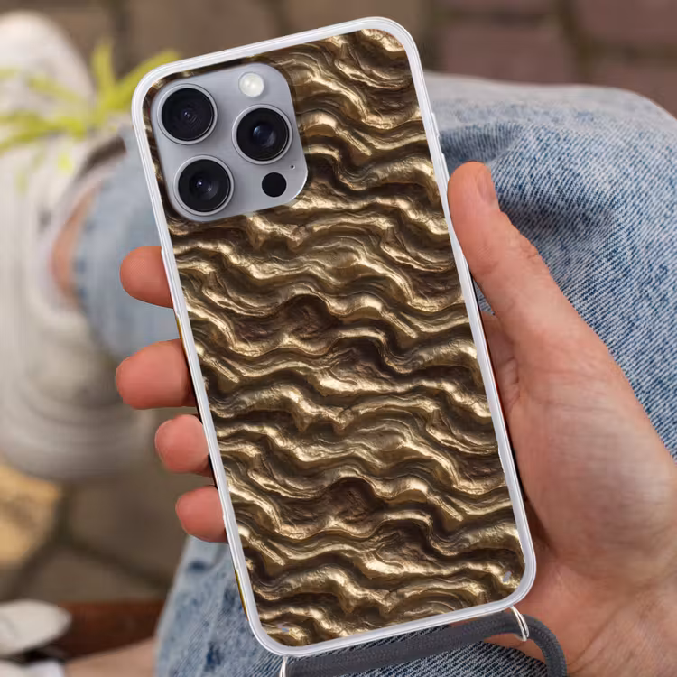 Reliëf - Golven - Abstract - Bronsgoud Hoesje iPhone 16 Pro Max met koord klein 804 -sfeer3