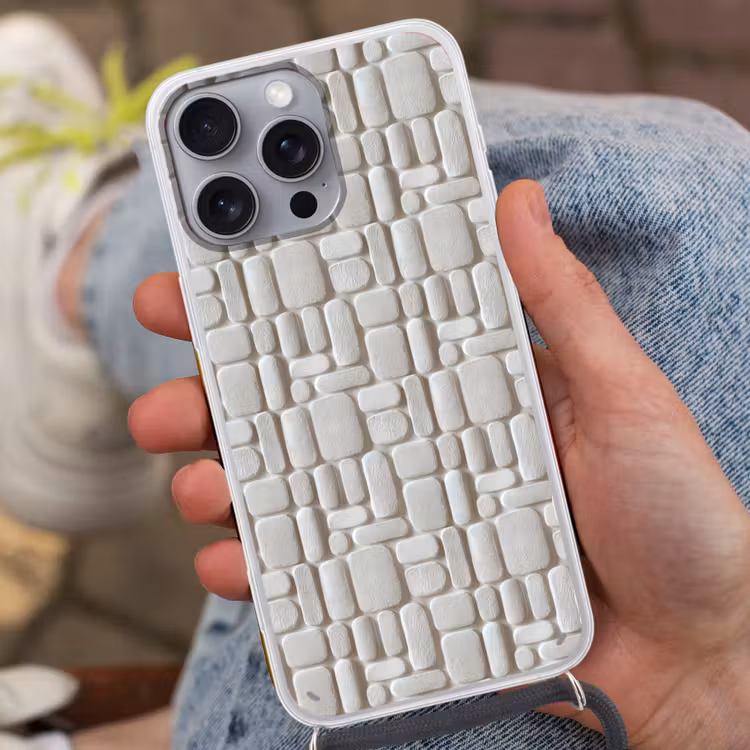 Reliëf - Structuur - Wit Hoesje iPhone 16 Pro Max met koord klein 804 -sfeer3